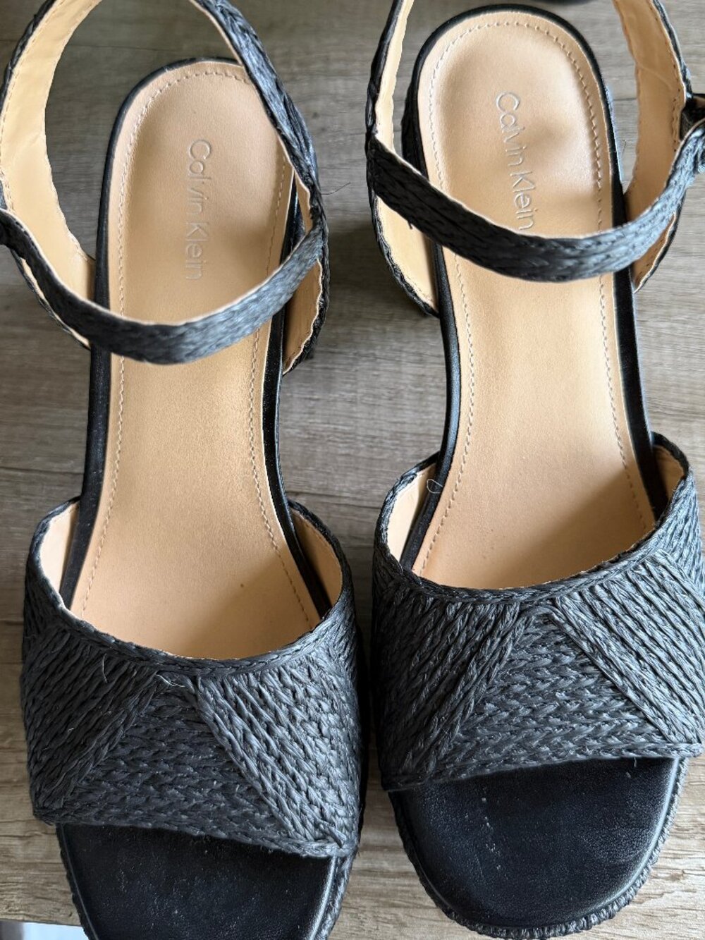 Calvin Klein Black Woven Block Heel Sandals